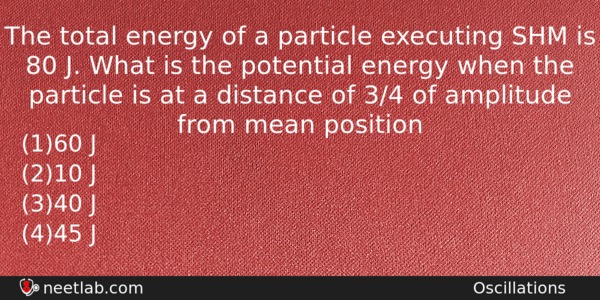 The Total Energy Of A Particle Executing Shm Is 80 Physics Question 