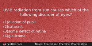 Uvb Radiation From Sun Causes Which Of The Following Disorder Biology Question