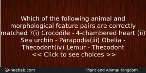 Which Of The Following Animal And Morphological Feature Pairs Are Biology Question