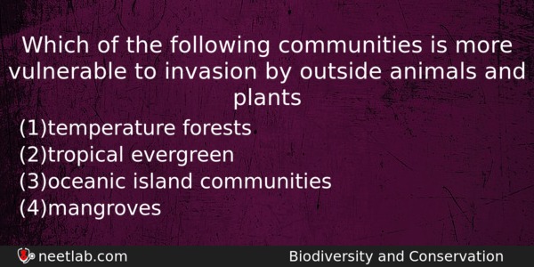 Which Of The Following Communities Is More Vulnerable To Invasion Biology Question 