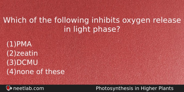 Which Of The Following Inhibits Oxygen Release In Light Phase Biology Question 
