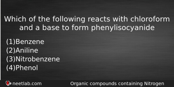 Which Of The Following Reacts With Chloroform And A Base Chemistry Question 