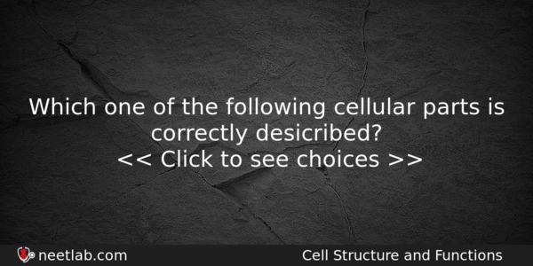 Which One Of The Following Cellular Parts Is Correctly Desicribed Biology Question 