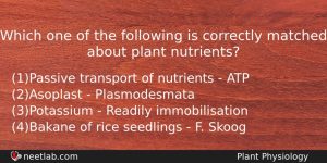 Which One Of The Following Is Correctly Matched About Plant Biology Question