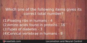 Which One Of The Following Items Gives Its Correct Total Biology Question