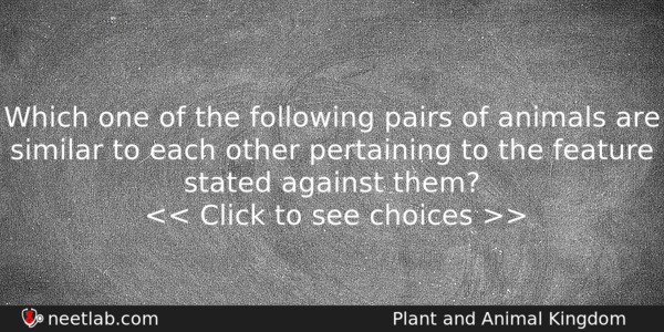 Which One Of The Following Pairs Of Animals Are Similar Biology Question 