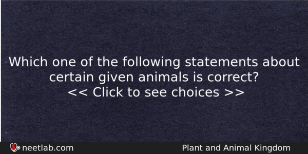 Which One Of The Following Statements About Certain Given Animals Biology Question 