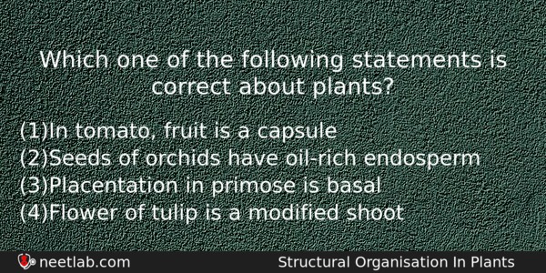 Which One Of The Following Statements Is Correct About Plants Biology Question 