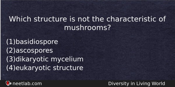 Which Structure Is Not The Characteristic Of Mushrooms Biology Question 