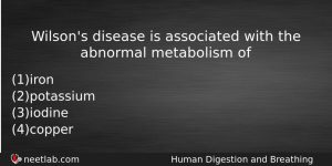 Wilsons Disease Is Associated With The Abnormal Metabolism Of Biology Question