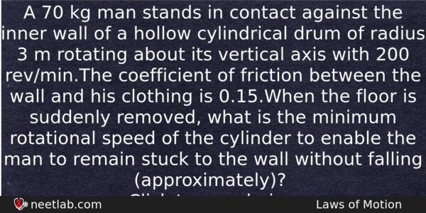 A 70 Kg Man Stands In Contact Against The Inner Physics Question 