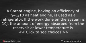 A Carnot Engine Having An Efficiency Of 110 As Heat Physics Question