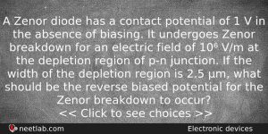 A Zenor Diode Has A Contact Potential Of 1 V Physics Question