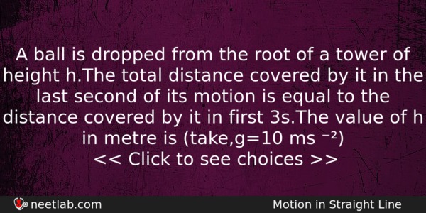 A Ball Is Dropped From The Root Of A Tower Physics Question 