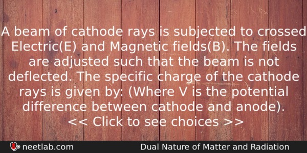 A Beam Of Cathode Rays Is Subjected To Crossed Electrice Physics Question 