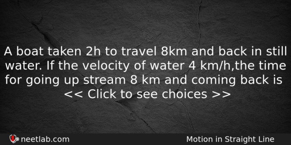 A Boat Taken 2h To Travel 8km And Back In Physics Question 