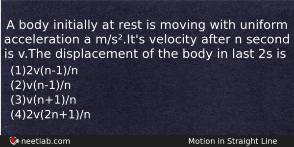 A Body Initially At Rest Is Moving With Uniform Acceleration Physics Question 