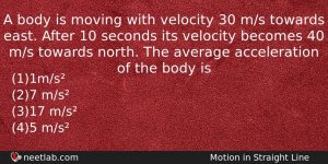 A Body Is Moving With Velocity 30 Ms Towards East Physics Question