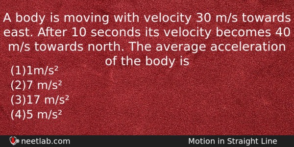 A Body Is Moving With Velocity 30 Ms Towards East Physics Question 