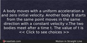 A Body Moves With A Uniform Acceleration A And Zero Physics Question