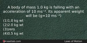 A Body Of Mass 10 Kg Is Falling With An Physics Question