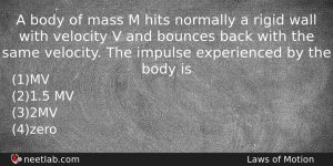 A Body Of Mass M Hits Normally A Rigid Wall Physics Question