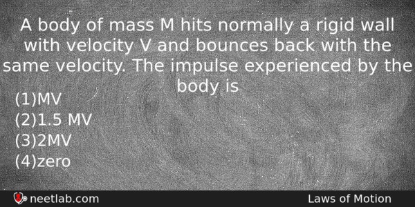 A Body Of Mass M Hits Normally A Rigid Wall Physics Question 