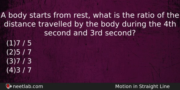 A Body Starts From Rest What Is The Ratio Of Physics Question 