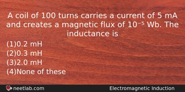 A Coil Of 100 Turns Carries A Current Of 5 Physics Question 