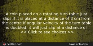 A Coin Placed On A Rotating Turn Table Just Slipsif Physics Question