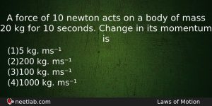 A Force Of 10 Newton Acts On A Body Of Physics Question