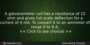 A Galvanometer Coil Has A Resistance Of 15 Ohm And Physics Question