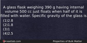 A Glass Flask Weighing 390 G Having Internal Volume 500 Physics Question