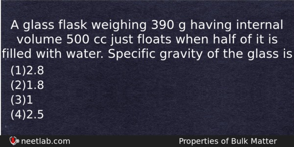 A Glass Flask Weighing 390 G Having Internal Volume 500 Physics Question 