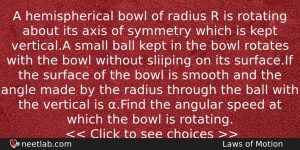 A Hemispherical Bowl Of Radius R Is Rotating About Its Physics Question