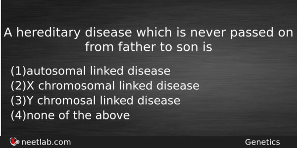 A Hereditary Disease Which Is Never Passed On From Father Biology Question 