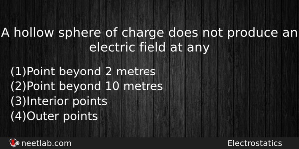 A Hollow Sphere Of Charge Does Not Produce An Electric Physics Question 