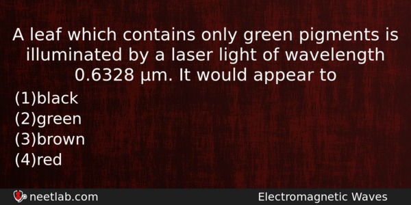 A Leaf Which Contains Only Green Pigments Is Illuminated By Physics Question 