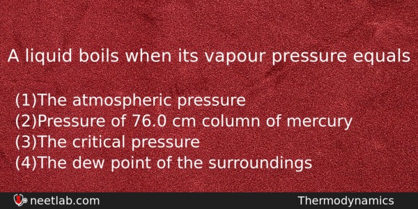 A Liquid Boils When Its Vapour Pressure Equals Physics Question 