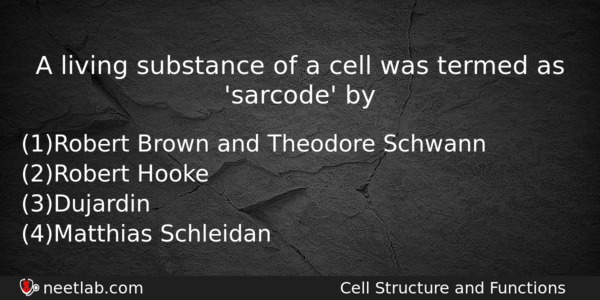 A Living Substance Of A Cell Was Termed As Sarcode Biology Question 