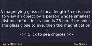 A Magnifying Glass Of Focal Length 5 Cm Is Used Physics Question