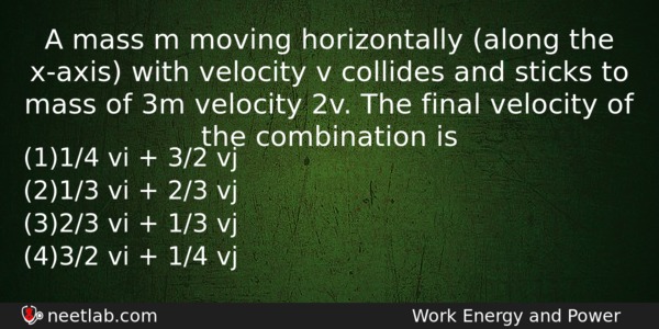 A Mass M Moving Horizontally Along The Xaxis With Velocity Physics Question 