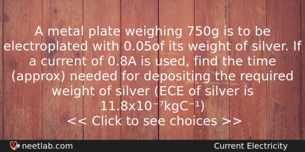 A Metal Plate Weighing 750g Is To Be Electroplated With Physics Question 