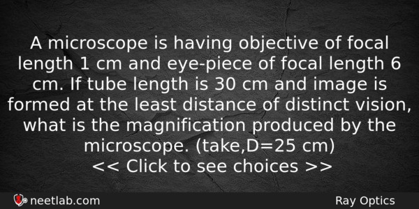 A Microscope Is Having Objective Of Focal Length 1 Cm Physics Question 