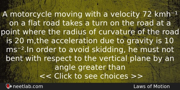 A Motorcycle Moving With A Velocity 72 Kmh On A Physics Question 