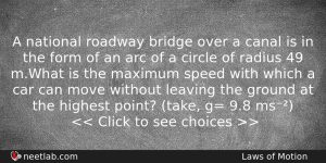 A National Roadway Bridge Over A Canal Is In The Physics Question