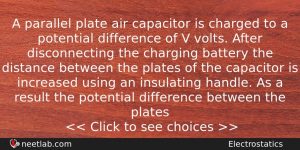 A Parallel Plate Air Capacitor Is Charged To A Potential Physics Question