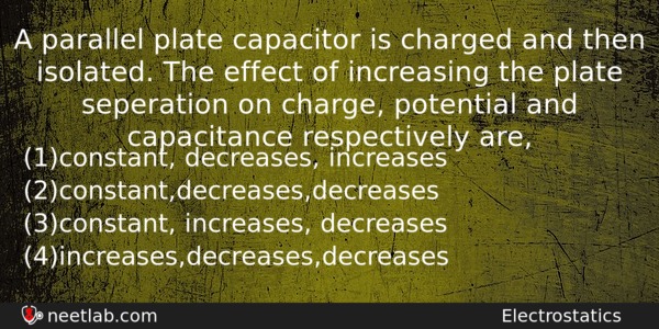 A Parallel Plate Capacitor Is Charged And Then Isolated The Physics Question 