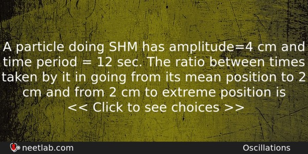 A Particle Doing Shm Has Amplitude4 Cm And Time Period Physics Question 