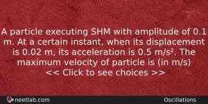 A Particle Executing Shm With Amplitude Of 01 M At Physics Question